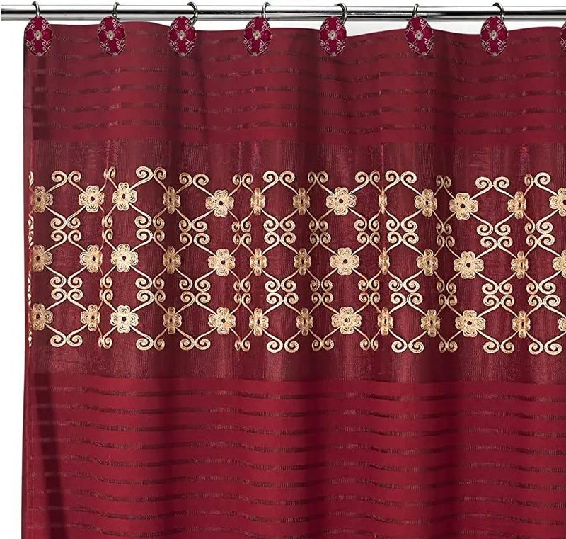 Popular Bath Shower Curtain, Vlegant Rosa Collection, 70" x 72", Burgundy/Gold - Image 4